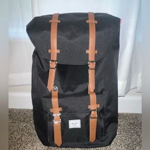 Herschel Little America Laptop Backpack, Black/Tan Synthetic Leather